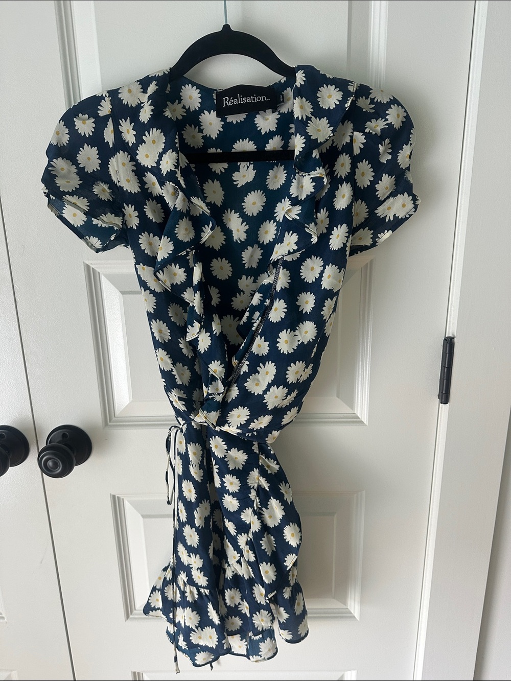Realisation Par Navy Blue Daisy Wrap Mini Dress